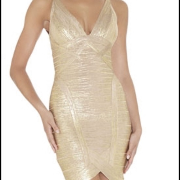 Herve Leger Ari Gold Bandage Dress- NWT - Picture 2 of 6